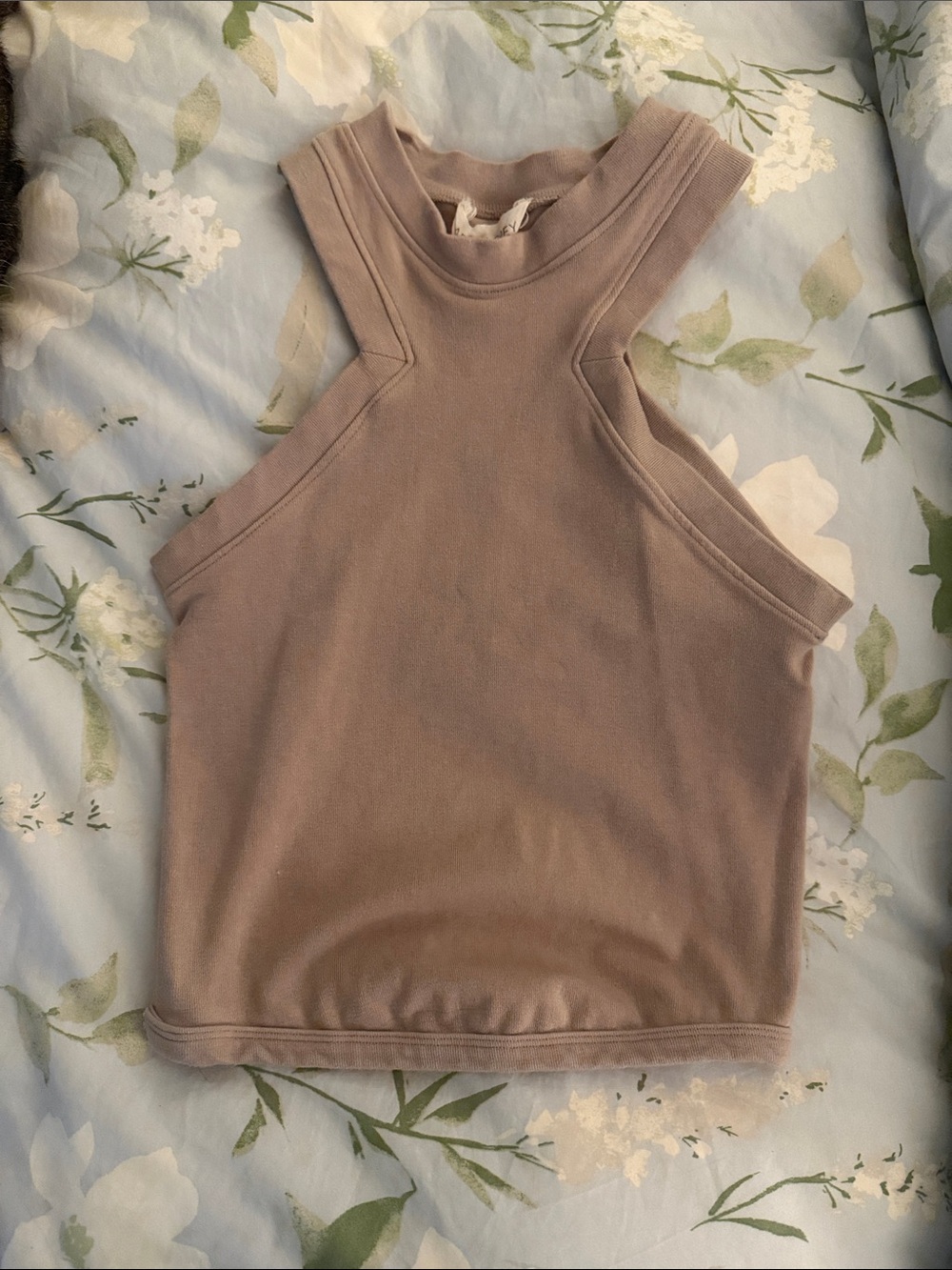 Ribbed High-Neck Crop Tank Top - Taupe